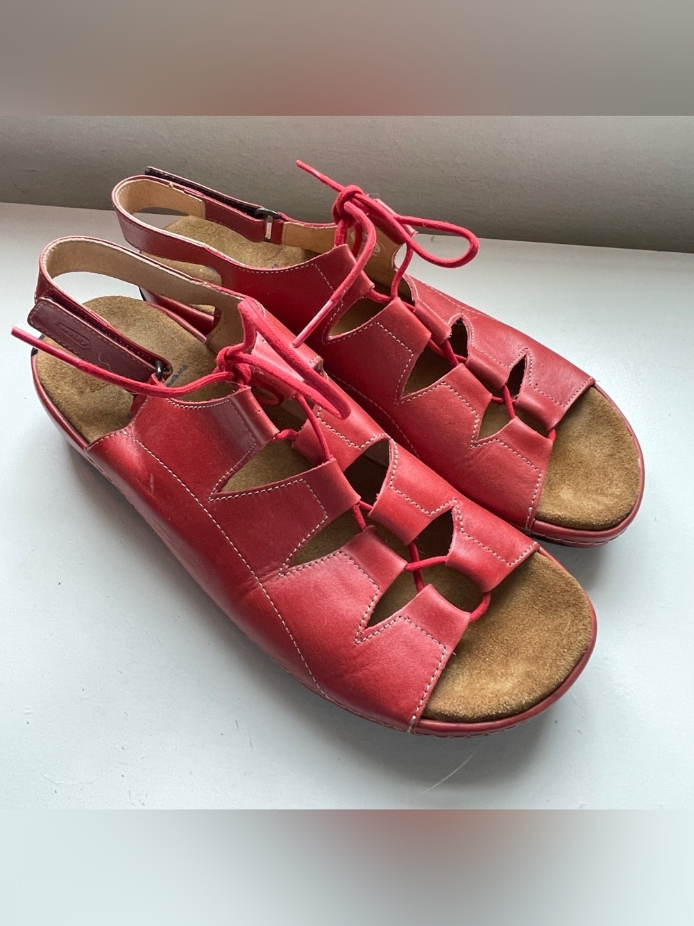 Wolky sz 12 Comfort Kite Sandal Red Leather Platform Walking Ultra Lite